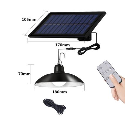 Suspension filaire solaire à intensité variable LED/1,8W/3,7V IP44 6500K 1600 mAh + Télécommande