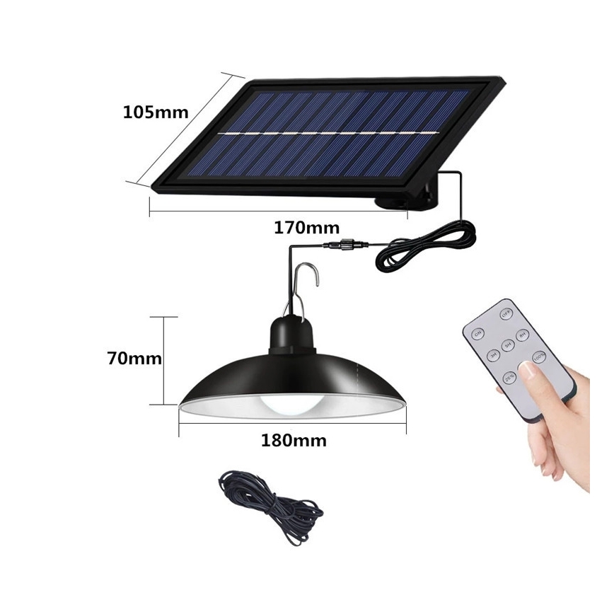Suspension filaire solaire à intensité variable LED/1,8W/3,7V IP44 6500K 1600 mAh + Télécommande