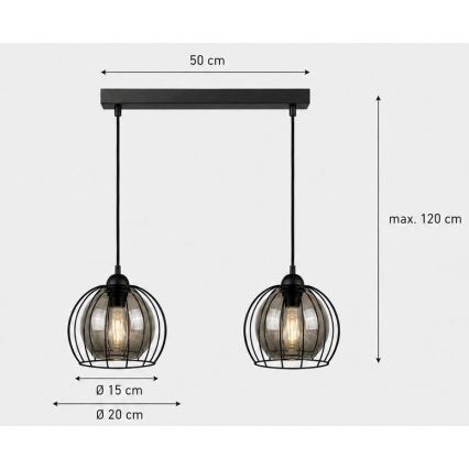 Suspension filaire SOLO BLACK 2xE27/60W/230V