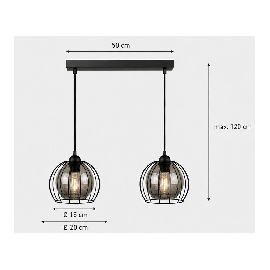 Suspension filaire SOLO BLACK 2xE27/60W/230V