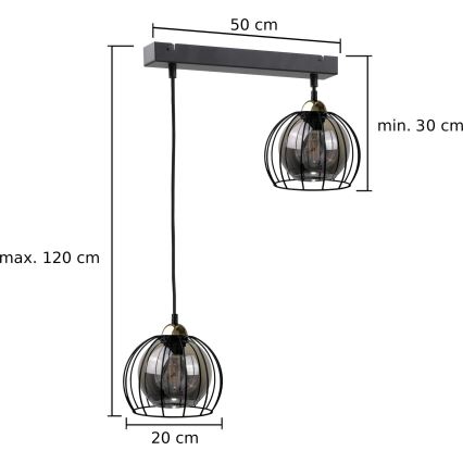 Suspension filaire SOLO BLACK 2xE27/60W/230V noir/doré