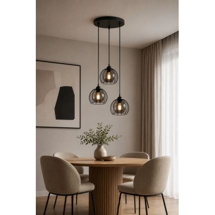 Suspension filaire SOLO BLACK 3xE27/60W/230V diam. 30 cm
