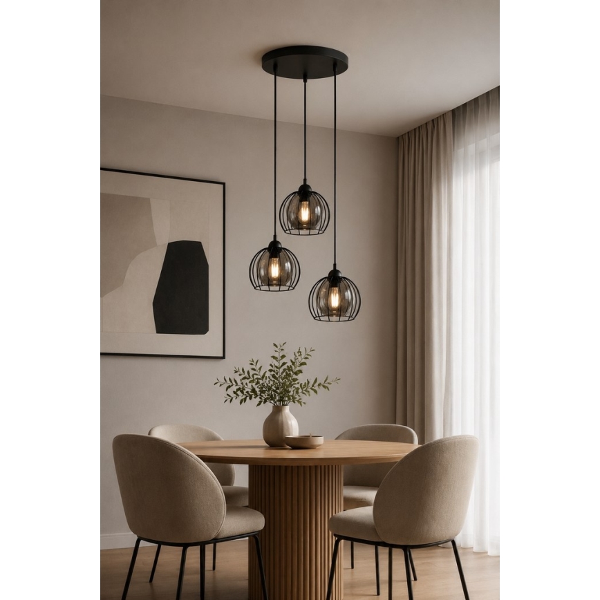 Suspension filaire SOLO BLACK 3xE27/60W/230V diam. 30 cm