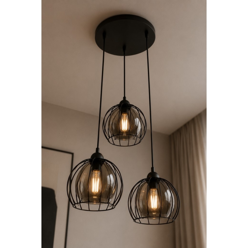 Suspension filaire SOLO BLACK 3xE27/60W/230V diam. 30 cm