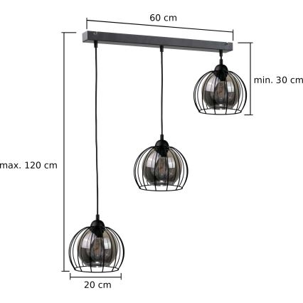 Suspension filaire SOLO BLACK 3xE27/60W/230V