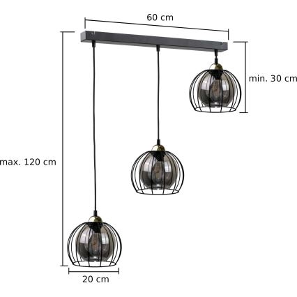 Suspension filaire SOLO BLACK 3xE27/60W/230V noir/doré