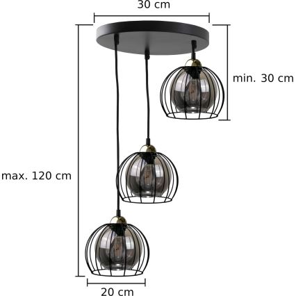 Suspension filaire SOLO BLACK 3xE27/60W/230V noir/doré