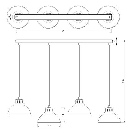 Suspension filaire SVEN 4xE27/15W/230V noir/doré