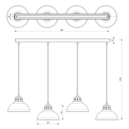 Suspension filaire SVEN 4xE27/15W/230V rouge