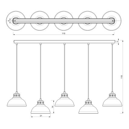 Suspension filaire SVEN 5xE27/15W/230V rouge