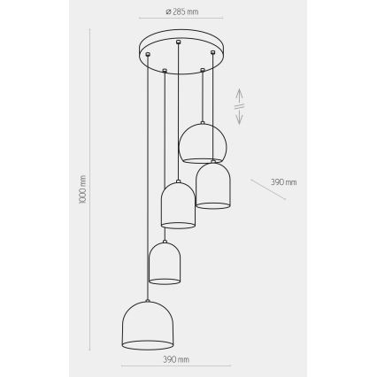 Suspension filaire TEMPRE 5xE27/15W/230V blanc/gris/noir