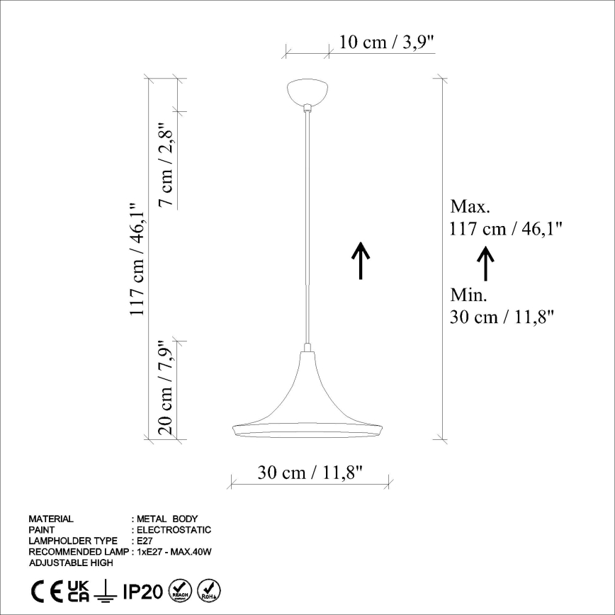 Suspension filaire TOM 1xE27/40W/230V vert