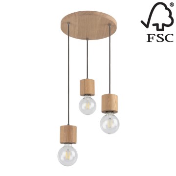 Suspension filaire TRONGO 3xE27/60W/230V chêne - certifié FSC