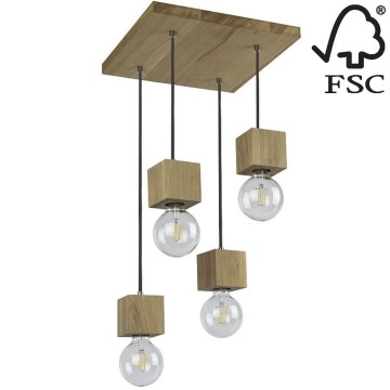 Suspension filaire TRONGO 4xE27/60W/230V chêne - certifié FSC