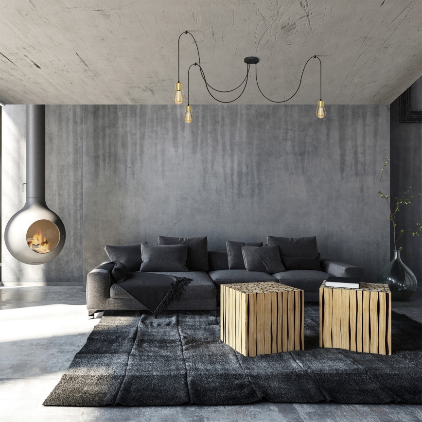 Suspension filaire TUBE 3xE27/10W/230V araignée noir/doré