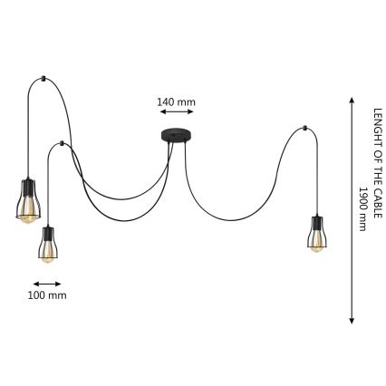 Suspension filaire TUBE 3xE27/15W/230V araignée noir