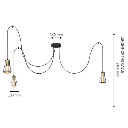 Suspension filaire TUBE LONG 3xE27/15W/230V noir/doré