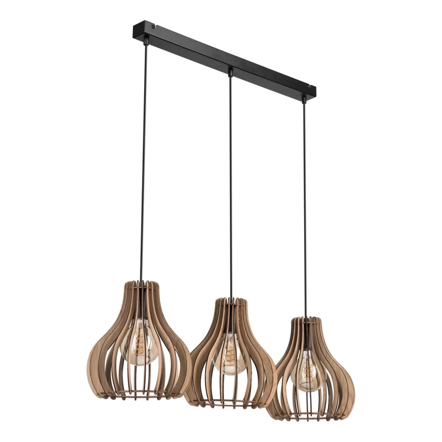 Suspension filaire TUCCI 3xE27/15W/230V chêne/noir