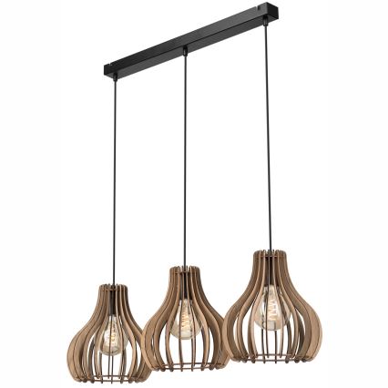 Suspension filaire TUCCI 3xE27/15W/230V chêne/noir