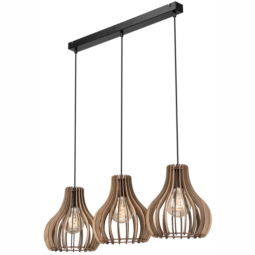 Suspension filaire TUCCI 3xE27/15W/230V chêne/noir
