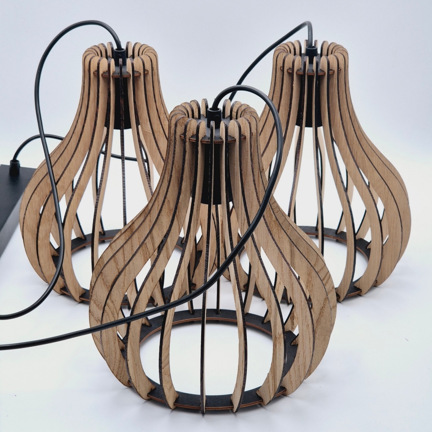 Suspension filaire TUCCI 3xE27/15W/230V chêne/noir