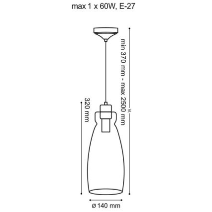 Suspension fil VETRO 1xE27/60W/230V