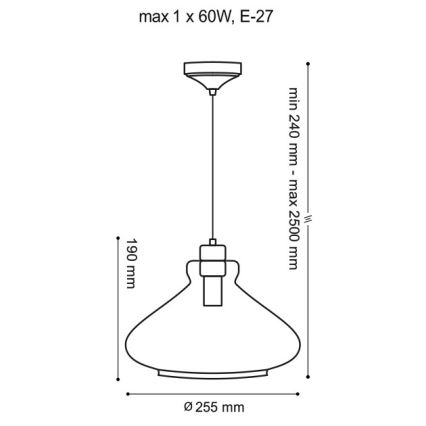 Suspension filaire VETRO 1xE27/60W/230V hêtre