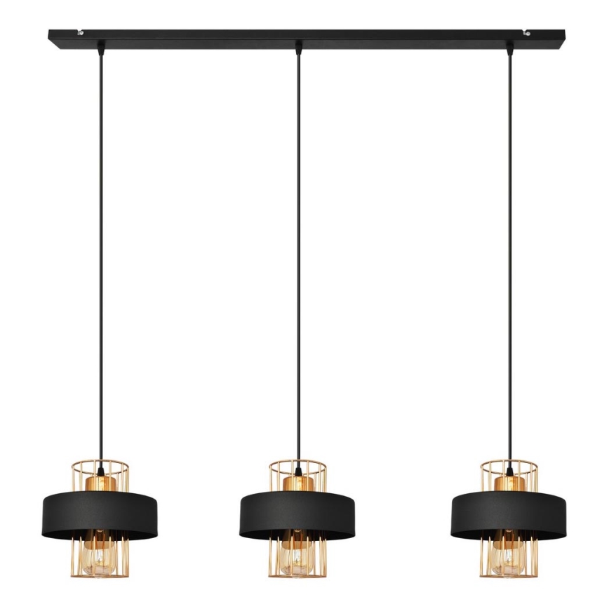 Suspension filaire VOLTA 3xE27/15W/230V noir/doré