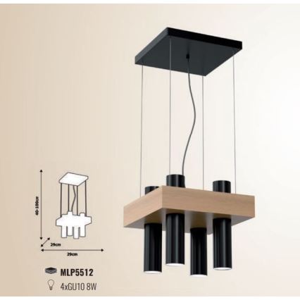 Suspension filaire WEST 4xGU10/25W/230V noire