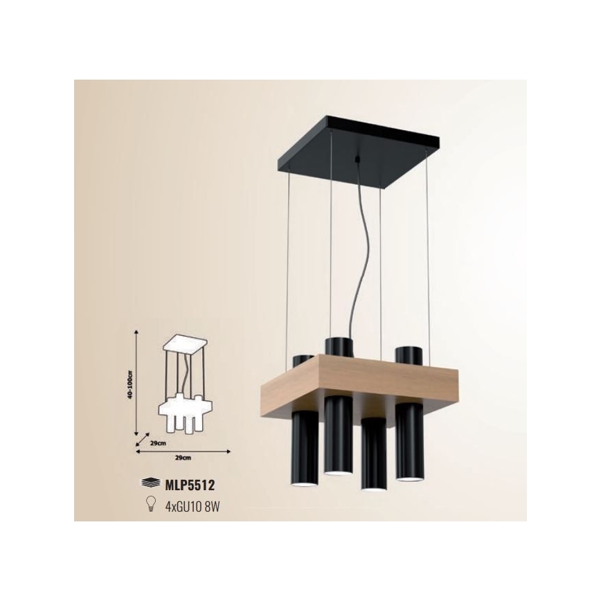 Suspension filaire WEST 4xGU10/25W/230V noire