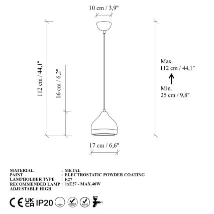 Suspension filaire YILDO 1xE27/40W/230V blanc/doré