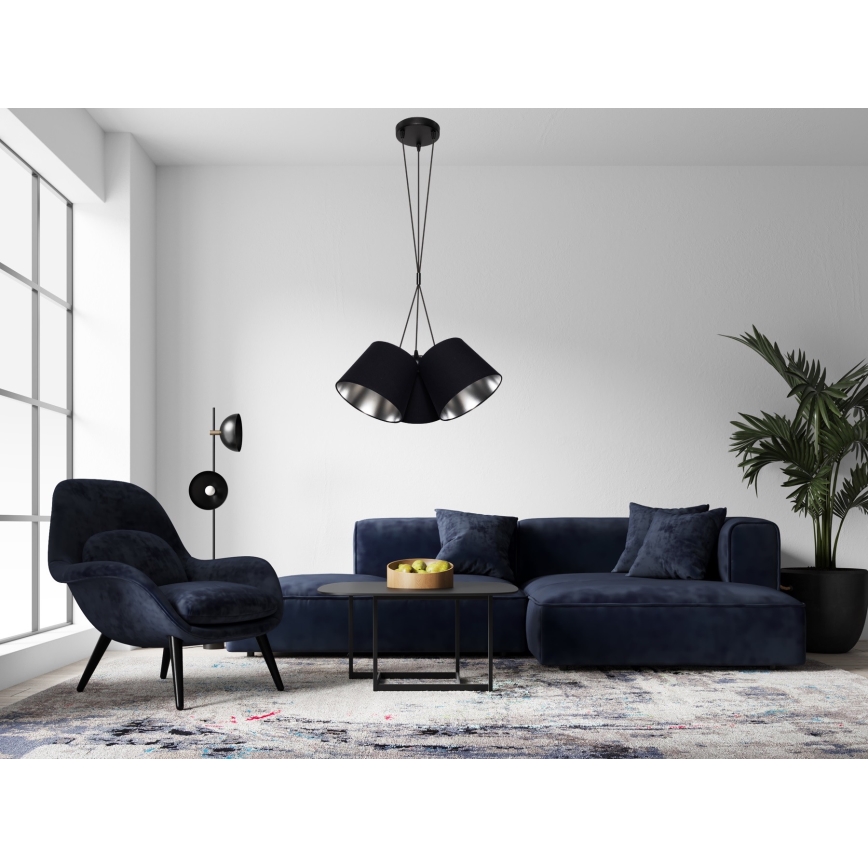 Suspension filaire ZOMA 3xE27/60W/260V noir/brillant chromé