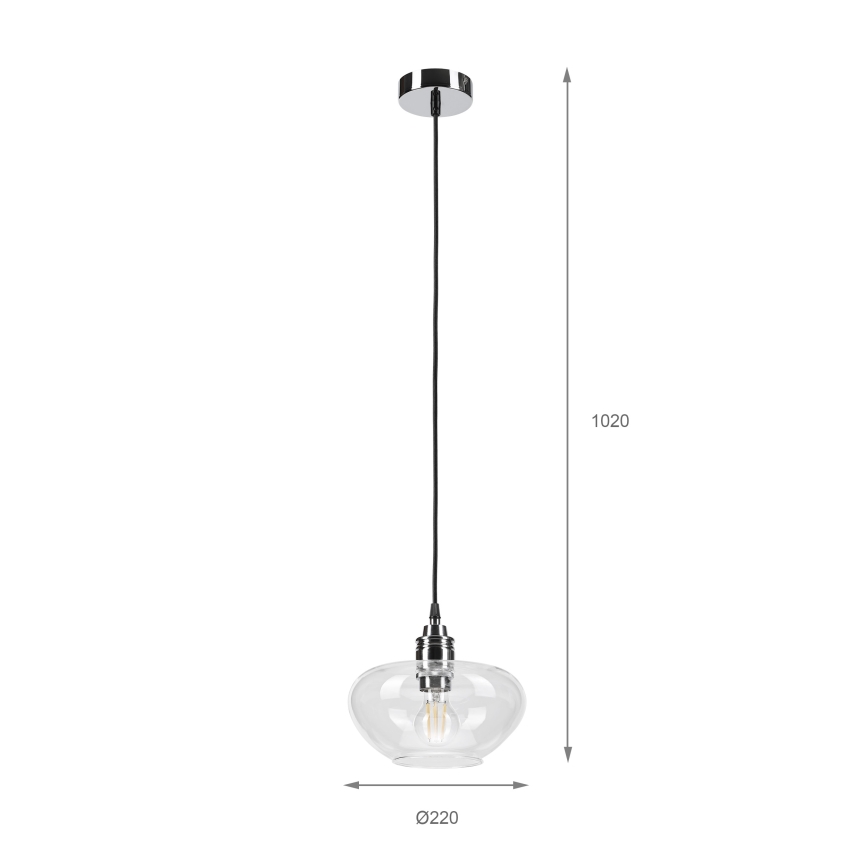 Suspension FLO sur câble 1xE27/15W/230V, chrome brillant / transparent