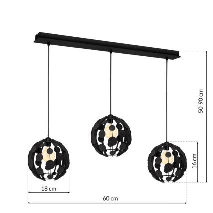 Suspension GAIA 3xE27 / 60W / 230V noir / marron