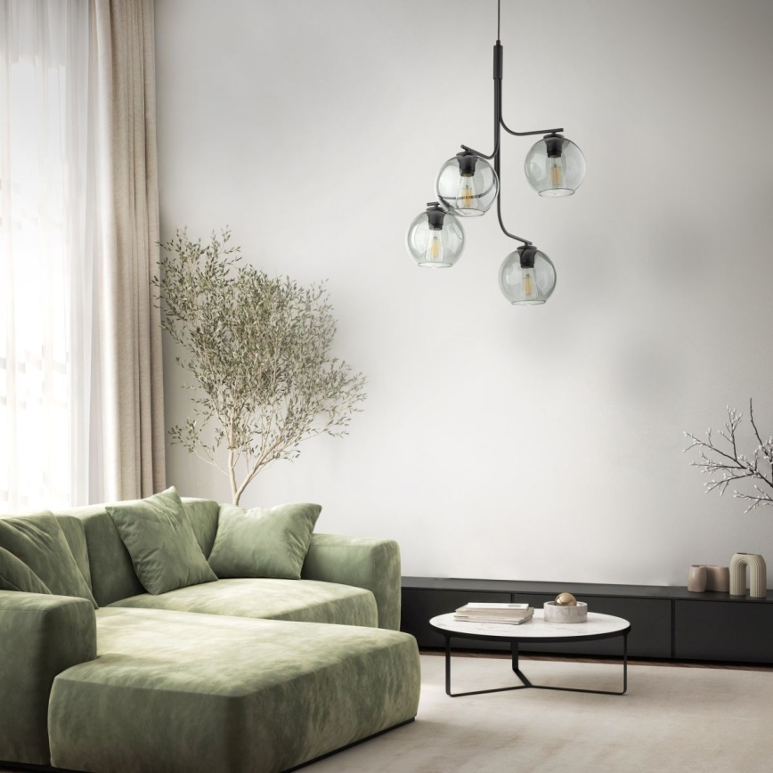 Suspension LED à câble CESAR 4xE27/15W/230V noir/gris fumé