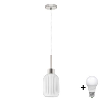 Suspension LED HARMA 1xE27/60W/230V diamètre 14 cm chrome mat/blanc