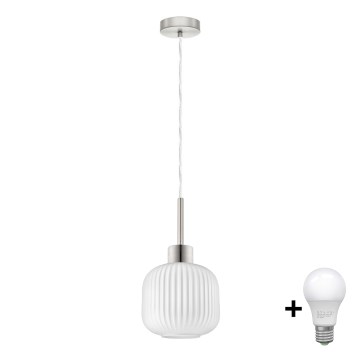 Suspension LED HARMA 1xE27/60W/230V diamètre 20 cm chrome mat/blanc
