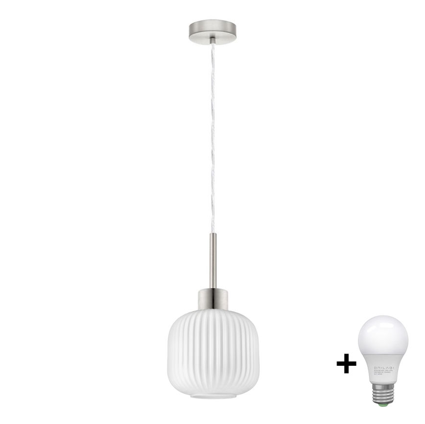 Suspension LED HARMA 1xE27/60W/230V diamètre 20 cm chrome mat/blanc