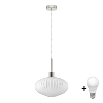 Suspension LED HARMA 1xE27/60W/230V diamètre 30 cm chromé mat/blanc