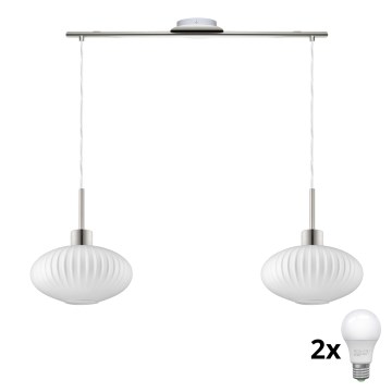 Suspension LED HARMA 2xE27/60W/230V chrom mat/b blanc