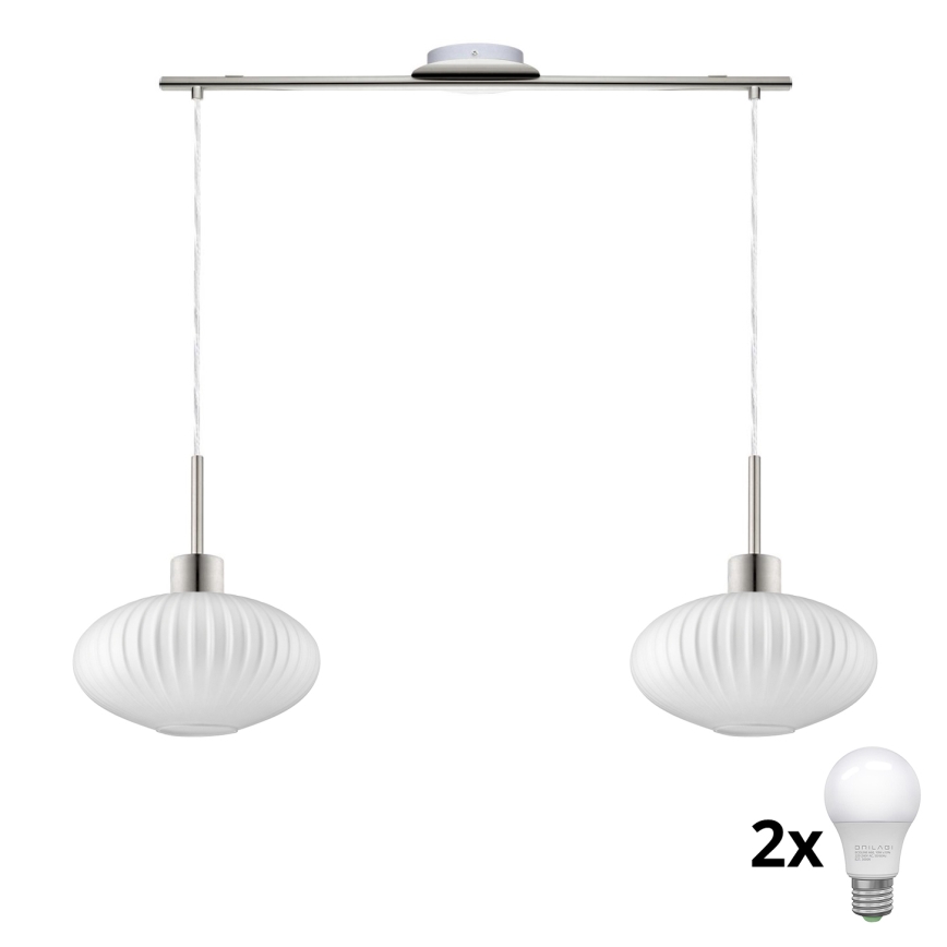 Suspension LED HARMA 2xE27/60W/230V chrom mat/b blanc