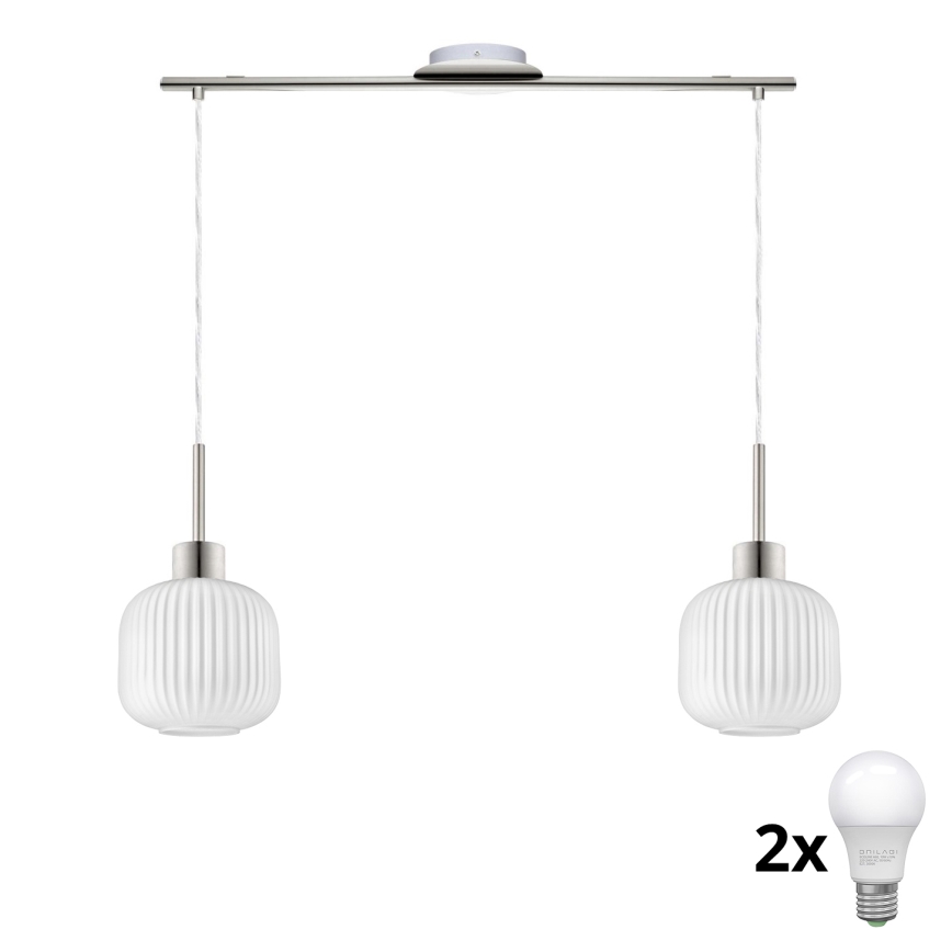 Suspension LED HARMA 2xE27/60W/230V chrome mat/blanc