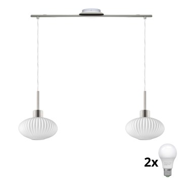 Suspension LED HARMA 2xE27/60W/230V chrome mat/blanc