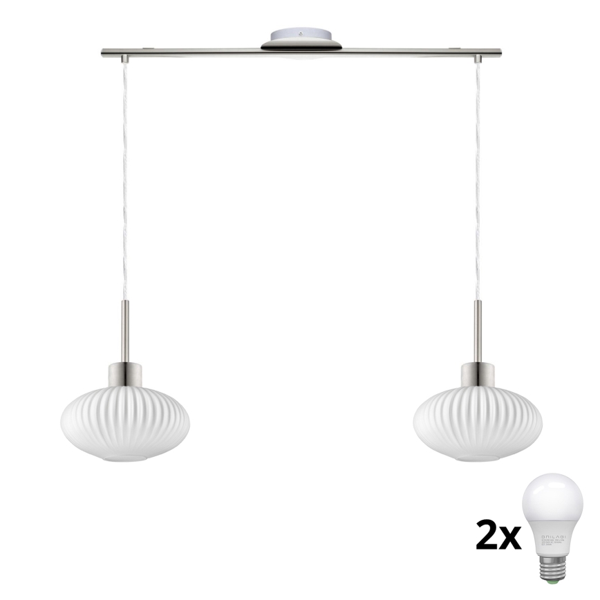 Suspension LED HARMA 2xE27/60W/230V chrome mat/blanc