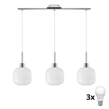 Suspension LED HARMA 3xE27/60W/230V chrome mat/ blanc