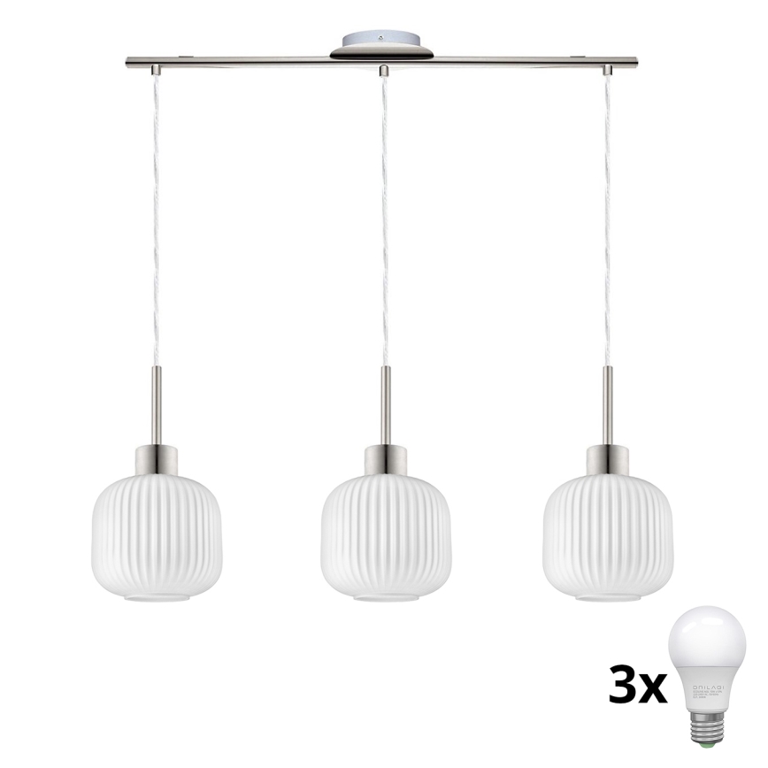 Suspension LED HARMA 3xE27/60W/230V chrome mat/ blanc