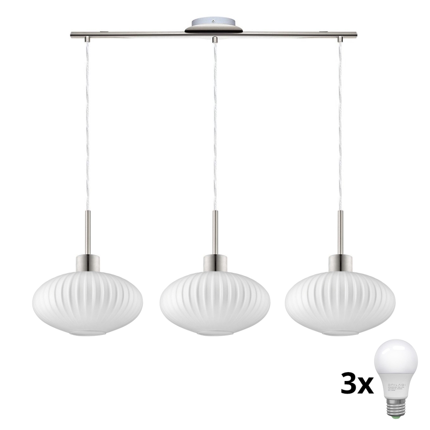 Suspension LED HARMA 3xE27/60W/230V chrome mat/blanc