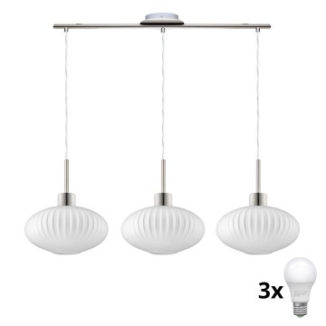 Suspension LED HARMA sur câble 3xE27/60W/230V, chrome mat/blanc