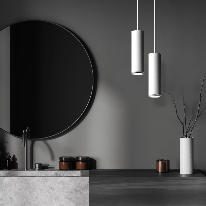 Suspension LED RGBW dimmable pour salle de bains sur câble TURYN 1xGU10/6W/230V 3000K IP44 blanche + télécommande