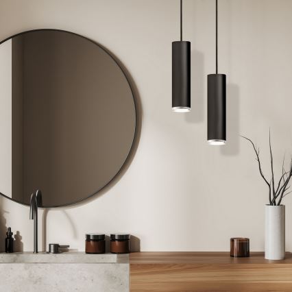 Suspension LED RGBW dimmable pour salle de bains sur câble TURYN 1xGU10/6W/230V 3000K IP44 noir + télécommande